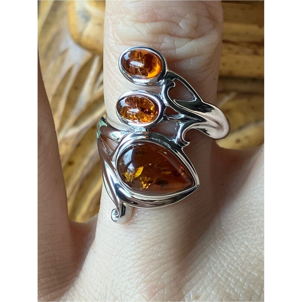 Natural Baltic Amber Sterling Silver Ring Size 6.75